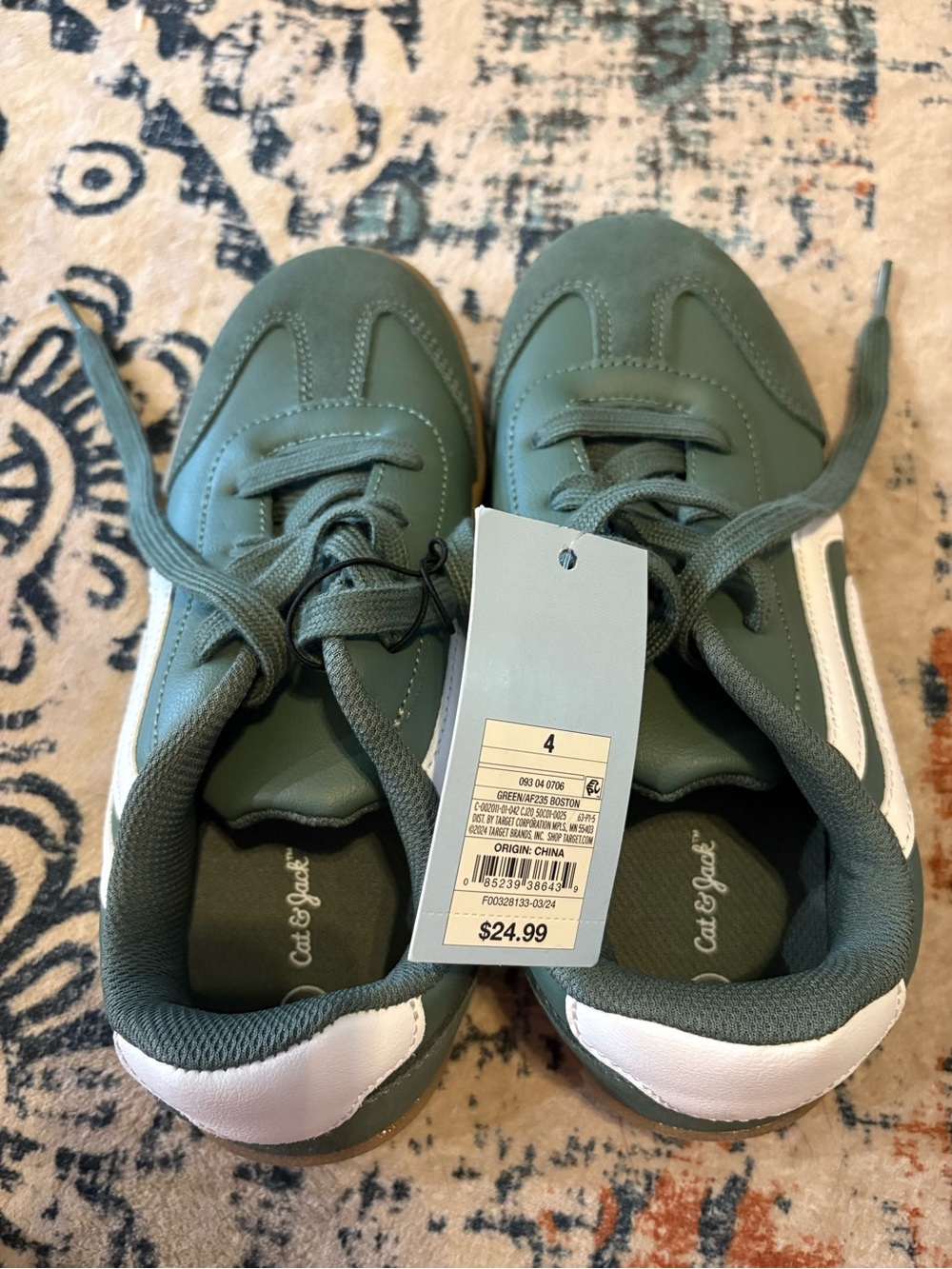 Cat & Jack Green Lace-Up Kids Sneakers with White Heel Accent
